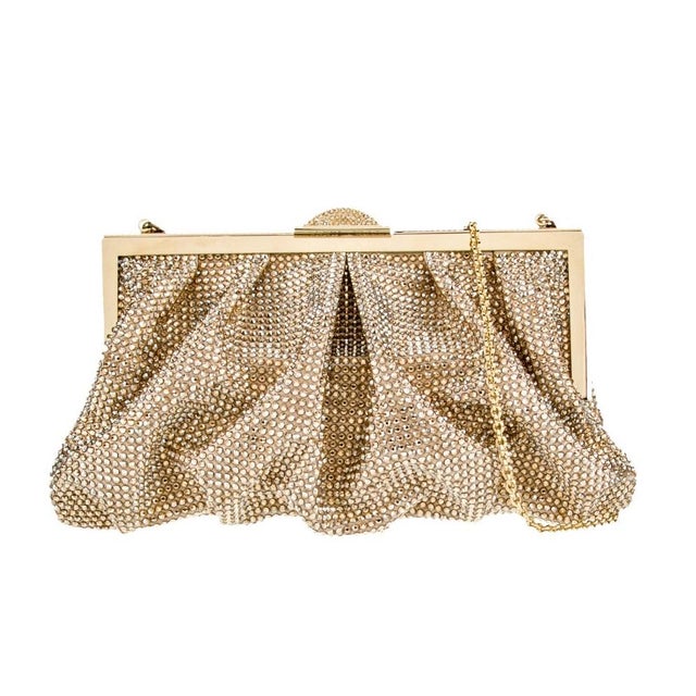 Metal Judith Leiber Natalie Crystal Clutch Shoulder Evening Bag Minaudiere Champagne For Sale - Image 7 of 11