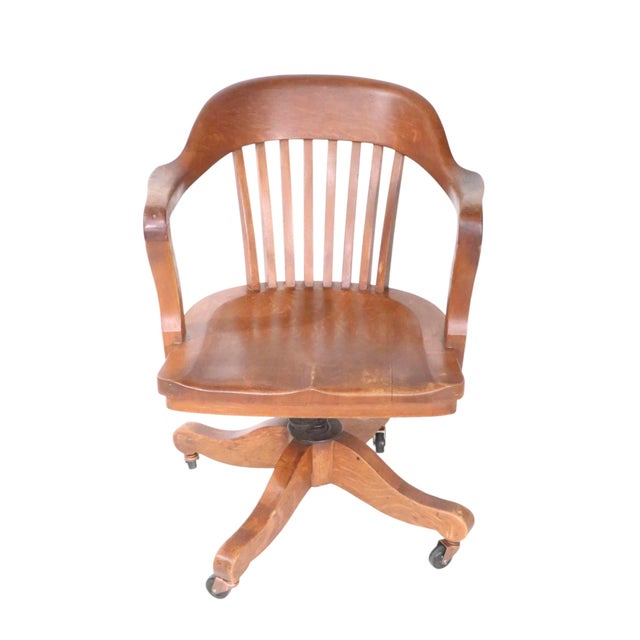 Early 20th Century Early 20th Century Oak Bank of England Jury Style Swivel Desk Chair For Sale - Image 5 of 14