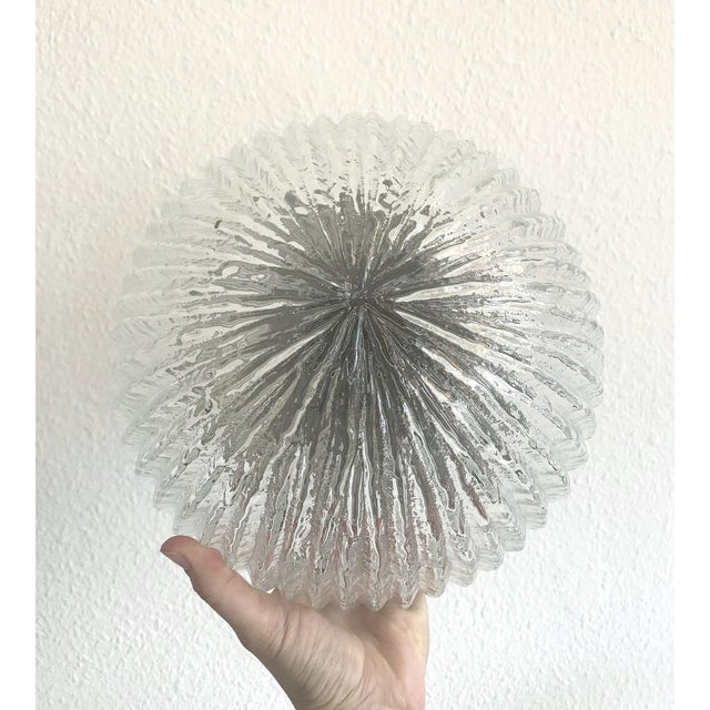 Vintage Ice Glass Flush Mount with Textured Line Pattern For Sale - Image 9 of 10