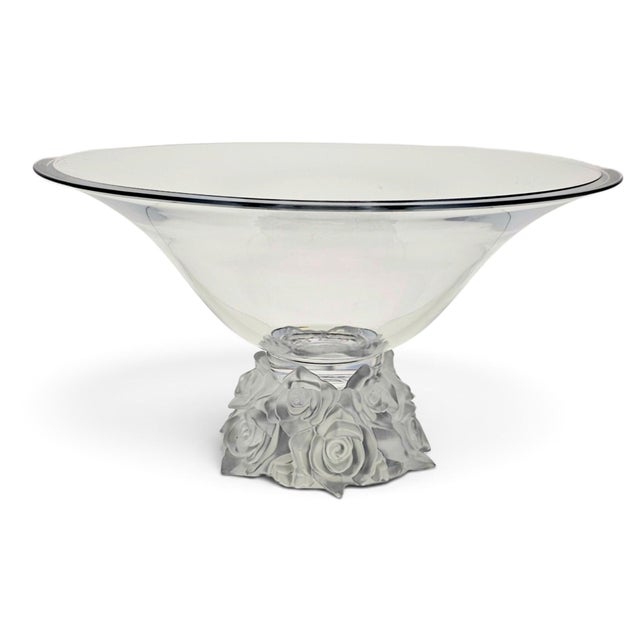 Contemporary Shannon Crystal by Godinger Frosted Rose Bouquet Pedestal Bowl, 14", Ireland For Sale - Image 3 of 8