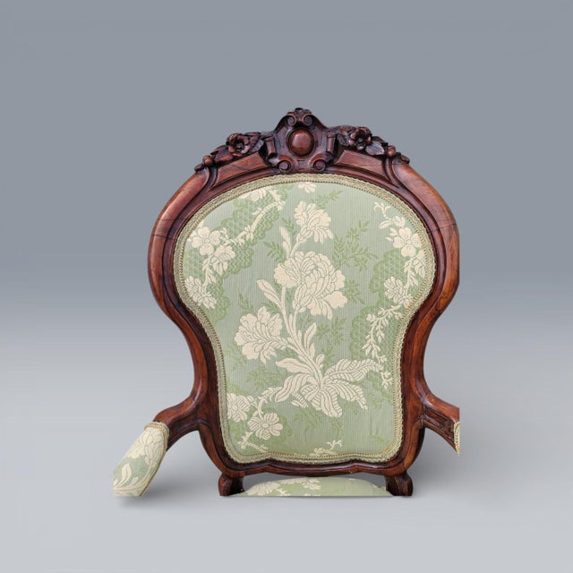 19th Century American Carved Rosewood Living Room Arm Chairs Newly Upholstered For Sale - Image 16 of 18