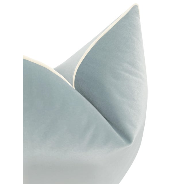 22" Mist Royal Velvet + Cording Pillows - a Pair For Sale - Image 4 of 4