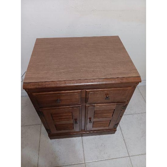 Vintage Wooden Storage Cabinet Two Small Drawers Shutter Door Heywood Wakefield For Sale - Image 4 of 7