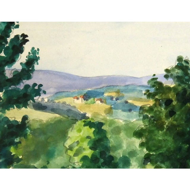 This lovely watercolor, circa 1950, combines soft colors and impressionistic brushstrokes to provide a peaceful view of...