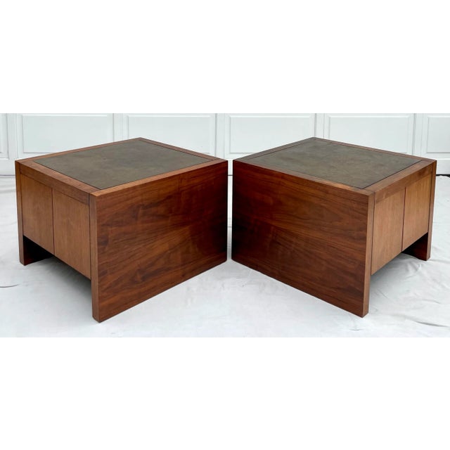 Vintage Baughman-Style Wood Side Tables With Metallic Top For Sale - Image 12 of 13