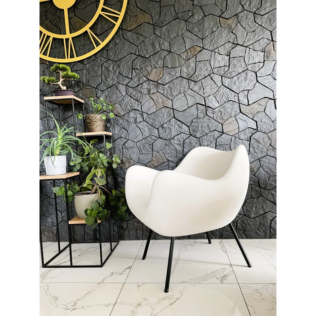 Modern 20th Century Modernism Matte White RM58 Armchair by Vzór for Roman Modzelewski For Sale - Image 3 of 18