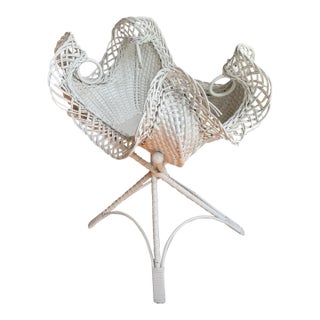 Mid 20th Century Victorian White Painted Wicker Sewing Basket Stand For Sale