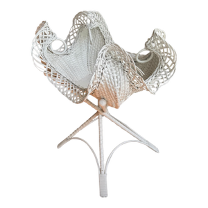 Mid 20th Century Victorian White Painted Wicker Sewing Basket Stand