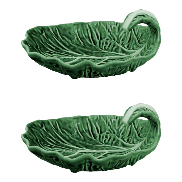 Bordallo Pinheiro Cabbage Leaf With Curvature Plate 7", Green, Set of 2 For Sale