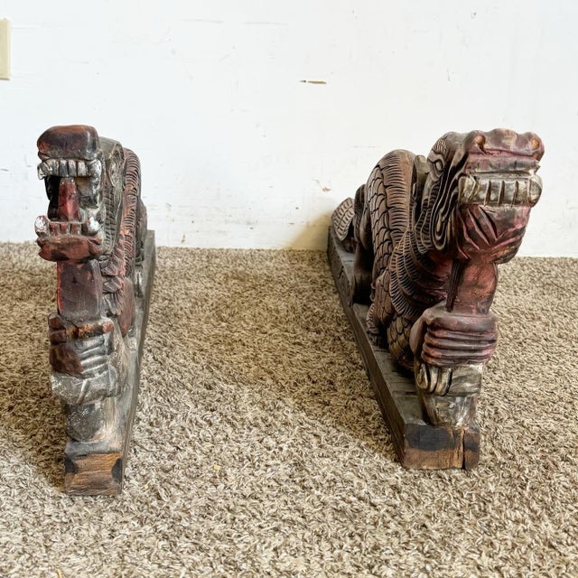 Chinese Hand Carved Dragons Sculptures - a Pair For Sale - Image 4 of 9