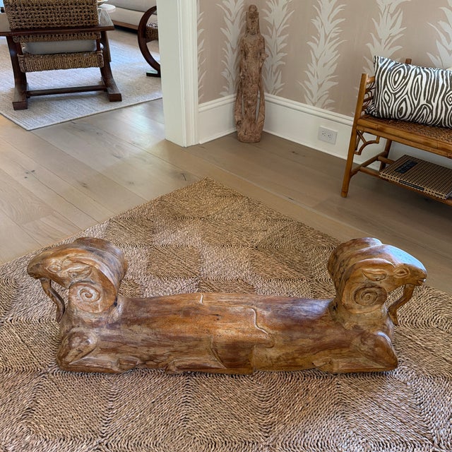 Vintage Hand Carved Wooden Double Headed Ram Sculpture For Sale In New York - Image 6 of 10