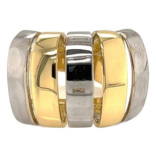 Mid 20th Century Modern 18k Two Tone Gold Open Wide Band Ring - Size 5.5 For Sale