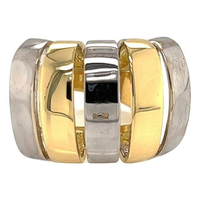 Mid 20th Century Modern 18k Two Tone Gold Open Wide Band Ring - Size 5.5 For Sale