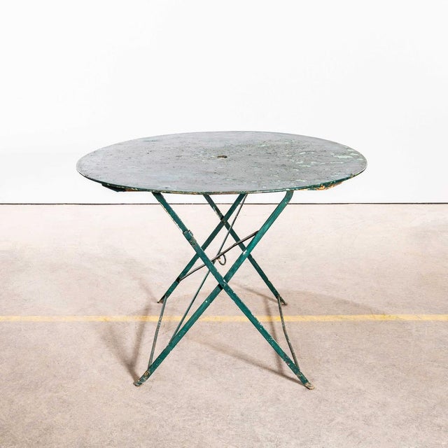 Green Round Dark Green Metal Folding Dining Table, 1950s For Sale - Image 8 of 8