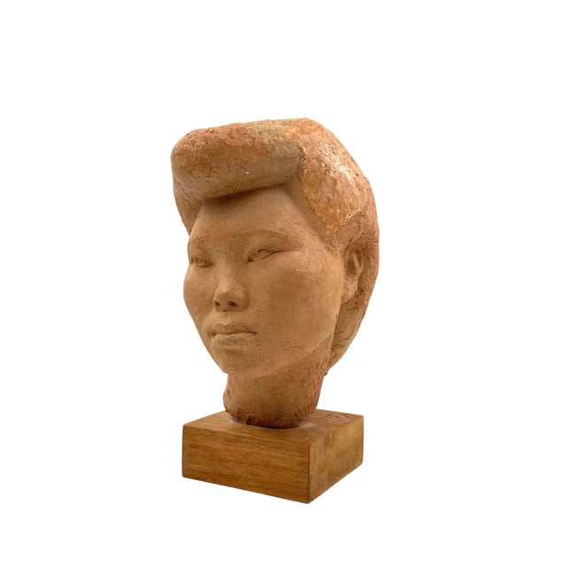 Ceramic Willy Gordon, Terracotta Japanese Girl Akito Head Sculpture, France 1940s For Sale - Image 7 of 13