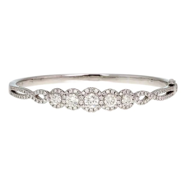 Modern 2.30ct Diamond 18k White Gold Rosette Bangle Bracelet​ For Sale