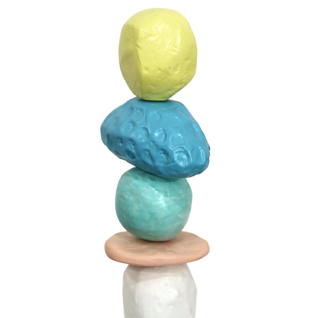 Palm Springs Totem 3 - Modern Unique Muted Tone Abstract Playful Resin Sculpture Original Artwork by Nayla Saroufim For Sale - Image 4 of 9