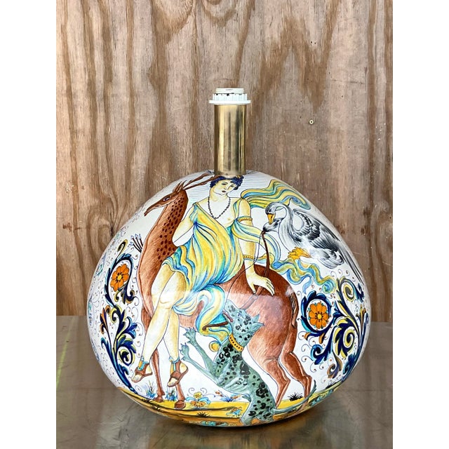 Vintage Italian Hand-Painted Figural Ceramic Table Lamp For Sale In West Palm - Image 6 of 12