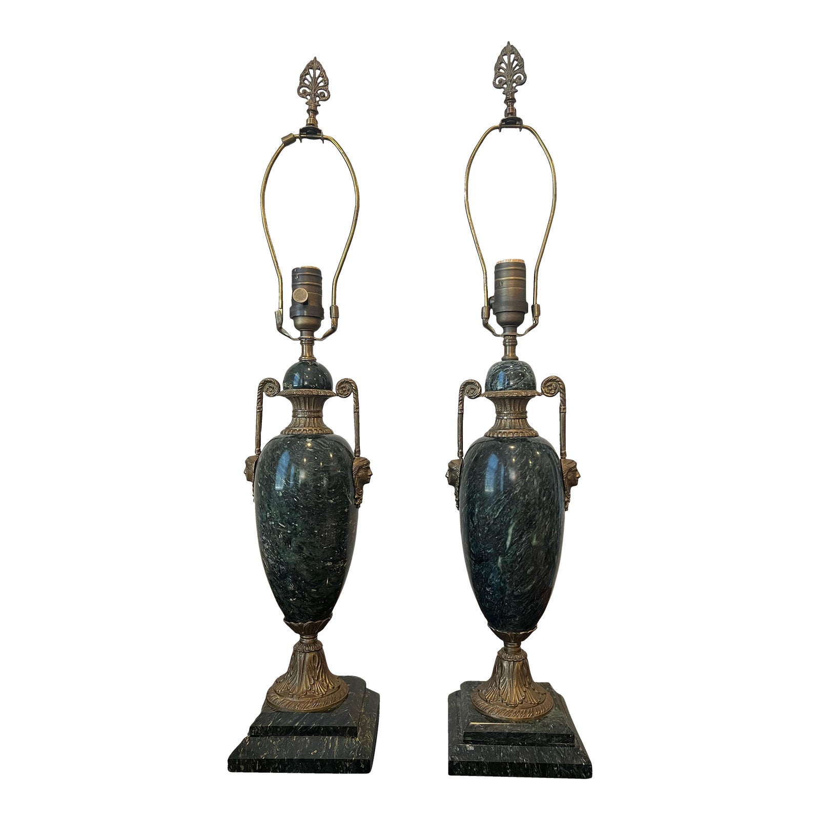 Vintage Bombay Company Marble Italian Column Table Lamps a Pair