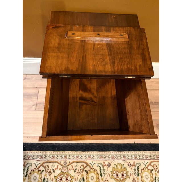 1970s 1977 Ethan Allen "Old Tavern" Solid Pine Dough Box End Table With Storage For Sale - Image 5 of 12