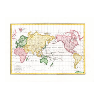 1816 Pierre Lapie Map "MappeMonde Physique Sur La Projection De Mercator" For Sale