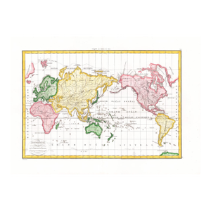 1816 Pierre Lapie Map "MappeMonde Physique Sur La Projection De Mercator"