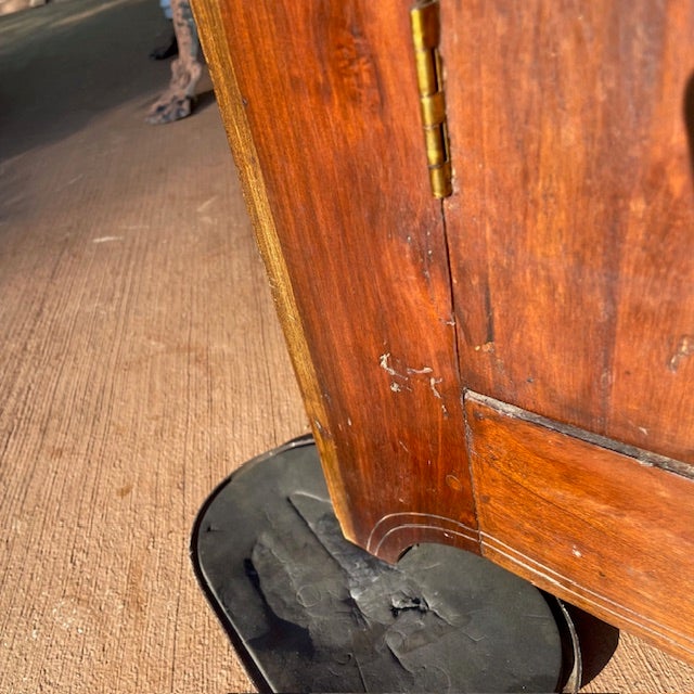 Vintage Rustic Dark Pine Wood Chiffonier Cabinet W/ Scrolled Top - Shelf & Drawer For Sale - Image 12 of 18