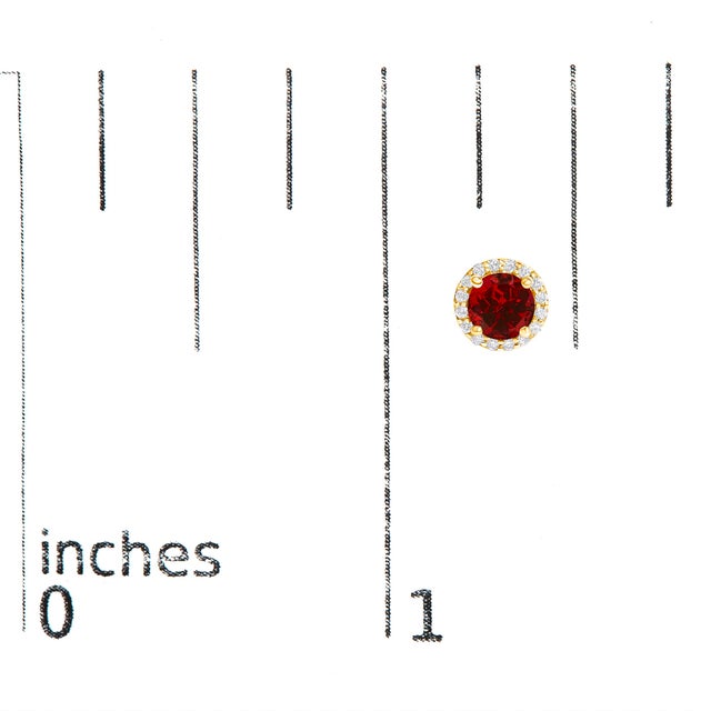 Early 21st Century 10K Yellow Gold Red Garnet and 1/6 Cttw Diamond Halo Stud Earrings ,A Pair For Sale - Image 5 of 5