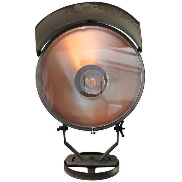 Industrial French Railway Grey Metal and Glass Spotlight Floor Lamp For Sale - Image 3 of 6