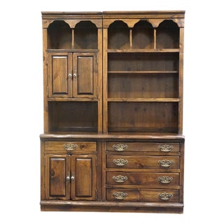 Sprague and Carleton Country Cabinet Solid Knotty Pine Maker Rustic Americana Style 56" Custom Wall Unit / Bookcase W. Cabinets For Sale