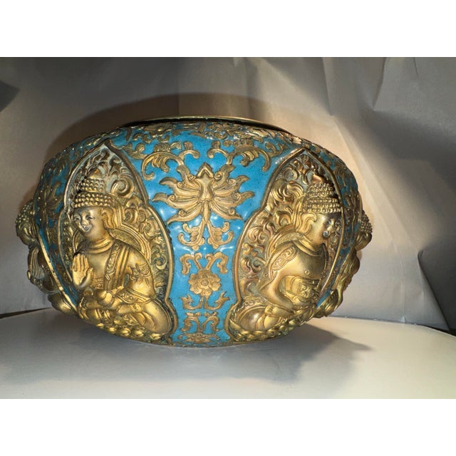 18th Century Sino Tibetan Champlevé Enamel Alms Bowl For Sale - Image 10 of 12