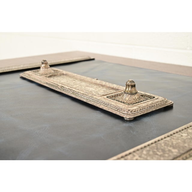 Roycroft Roycroft Arts & Crafts Silver Finished Hammered Copper Desk Tray With Double Pen Holder For Sale - Image 4 of 11