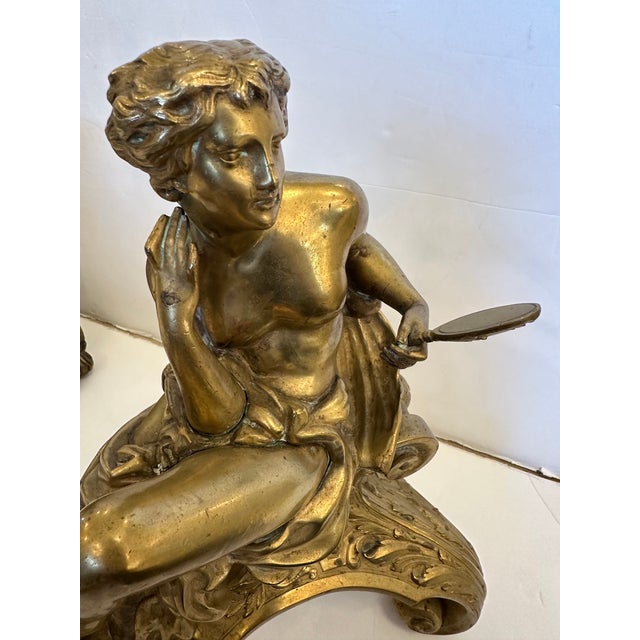 Antique Bronze Figural Andirons -a Pair For Sale - Image 9 of 16