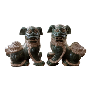 Pair of Monumental Antique Chinese Porcelain Foo Dog Statues – Emerald Green Glaze