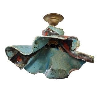 Mid-Century Modern Pendant Lamp in Black, Turquoise and Red Polychrome Ceramic, Italy, 1960s For Sale