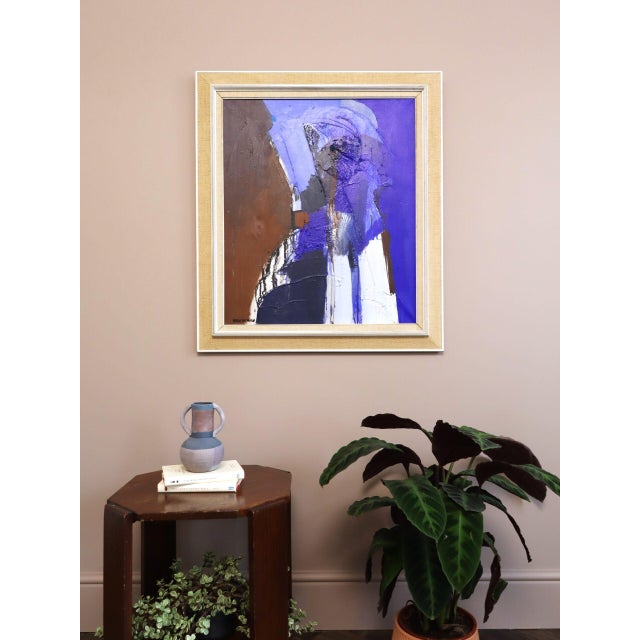 Mid-Century Modern Mid-Century Modern 'Blue Division' Vintage Original Abstract Oil Painting by Swedish Painter Hans Osswald (1919-1983), Framed For Sale - Image 3 of 14
