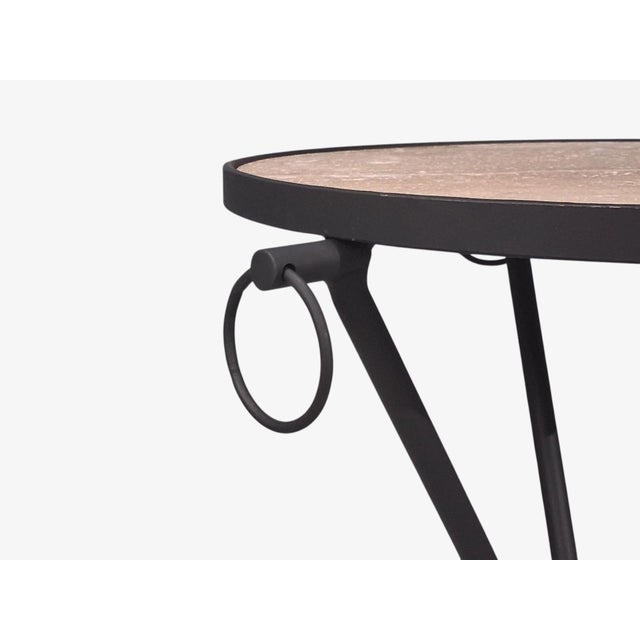 Jean-Michel Frank Style, Side Tables, Painted Iron, Travertine, 20th C. For Sale - Image 9 of 12