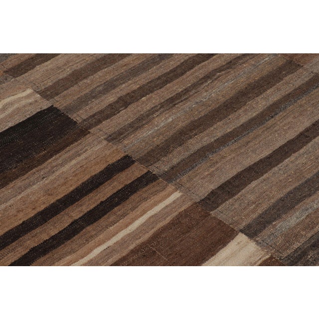 Oversized Vintage Mazandaran Runner Kilim in Brown With Stripes - Rug & Kilim For Sale In New York - Image 6 of 9