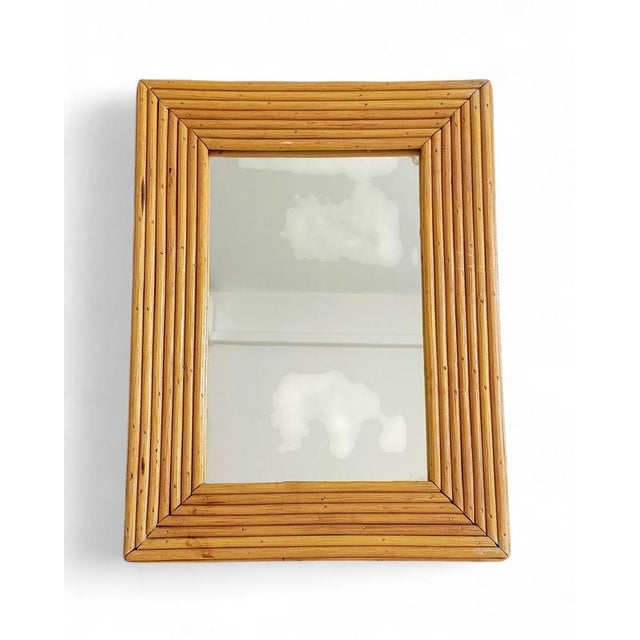 Light Yellow French Riviera Rattan Mirror in the style of Vivai Del Sud, 1960s For Sale - Image 8 of 18