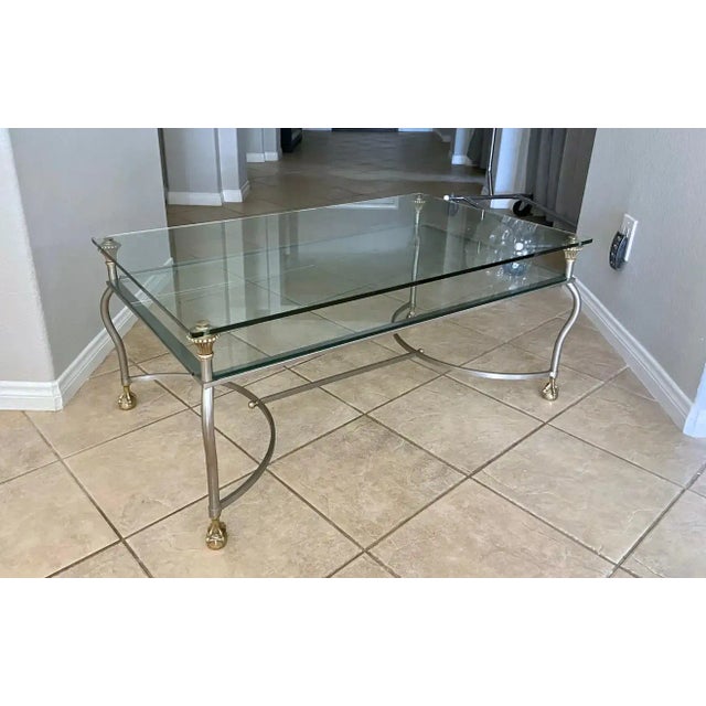 1960s Jansen Style Brass Steel Claw Feet Coffee Table For Sale - Image 10 of 13