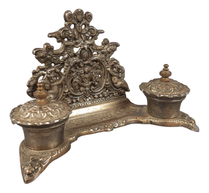 Antique Inkwell Paper Holder in Silver-Plated Metal, 1890s
