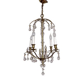 Antique French Brass and Glass Drop Chandelier from Unbekannt, 1940s For Sale