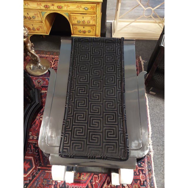 Black 1970s Custom Art Deco Style Black Lacquer Arm Chairs / Club Chairs Greek Key Design - Set of 2 For Sale - Image 8 of 8