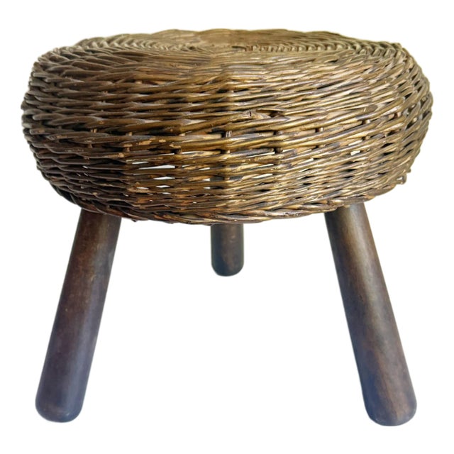 Wicker Tripod Stool, Tony Paul, 1950s, Attributed For Sale
