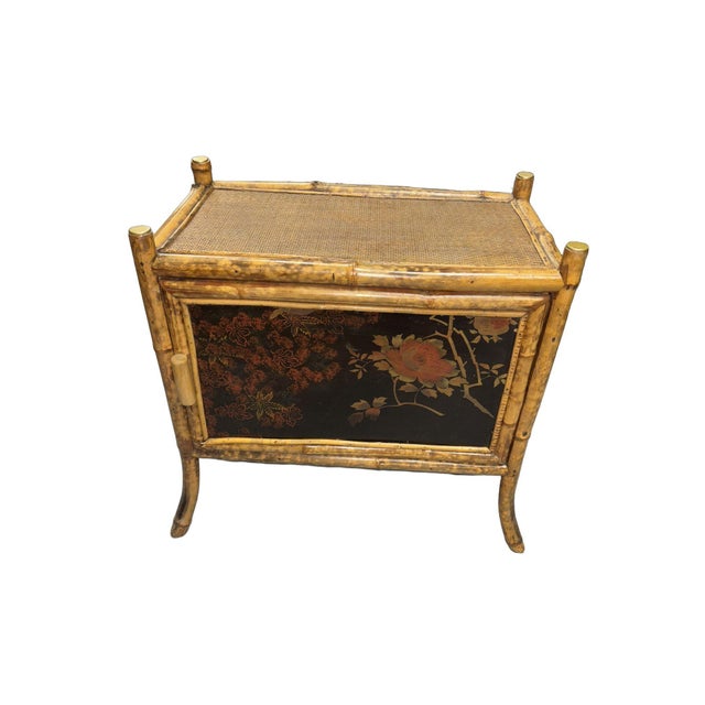 Late 19th Century Victorian Chinoiserie Tiger Bamboo Nightstand With Hand-Painted Lacquer Front For Sale - Image 10 of 12