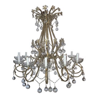 Large Vintage Clear Murano Glass Drop Chandelier For Sale