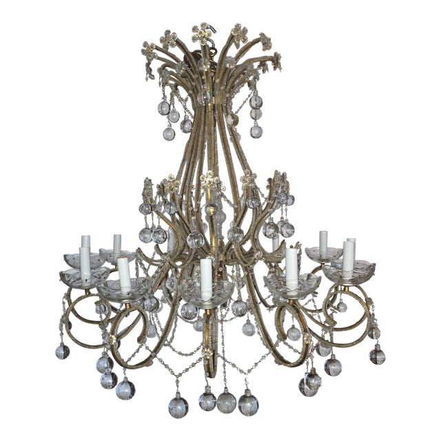 Large Vintage Clear Murano Glass Drop Chandelier For Sale