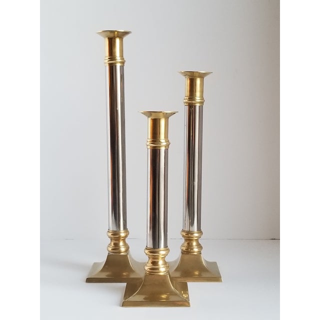 Decorative Crafts Brass & Chrome Candle Holders Set of 3 Chairish