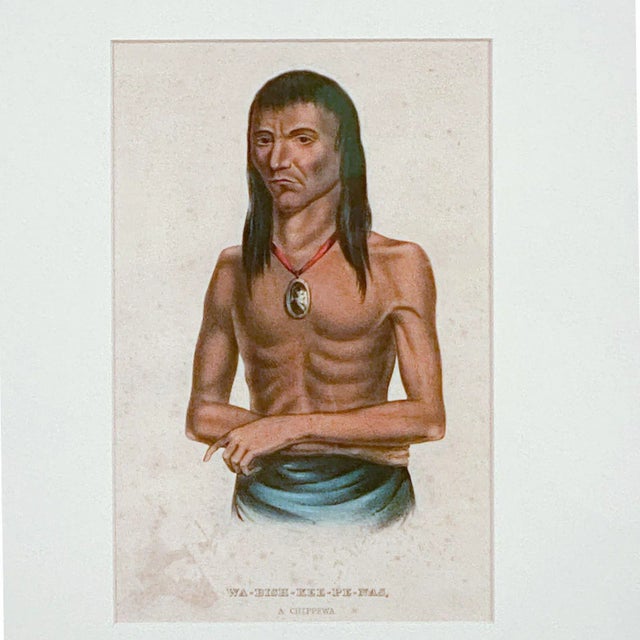 A hand colored engraving titled "Wa-Bish-Kee-Pe-Nas, A Chippewa" by McKenney & Hall, American circa 1836–1838. This hand...