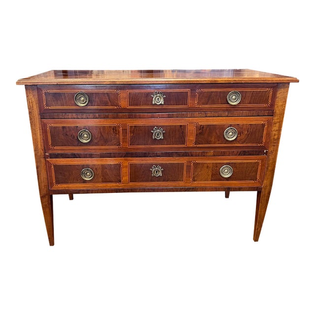 19th Century French Neoclassical Style Marquetry 3-Drawer Chest For Sale